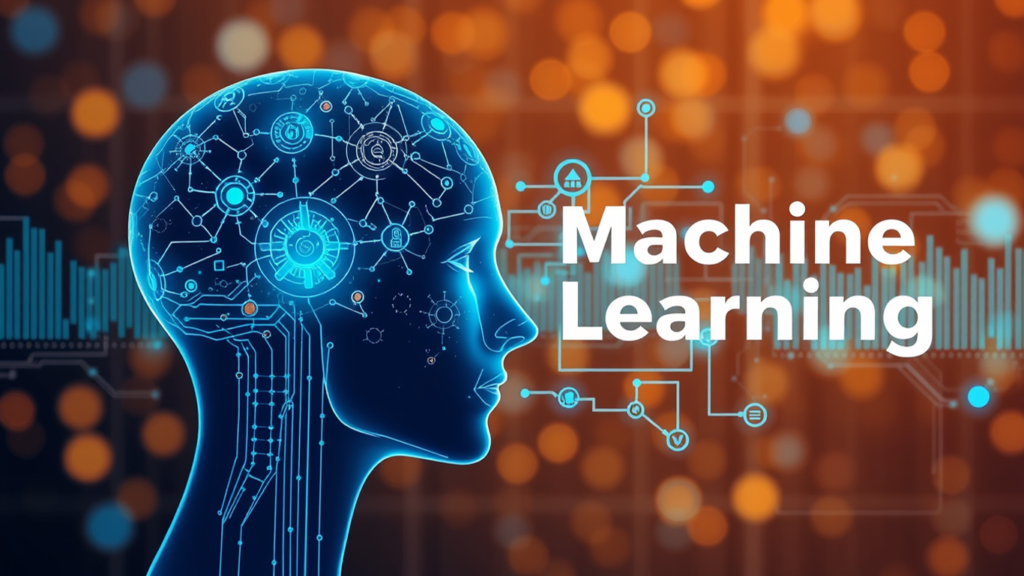 A blue, glowing human head with overlapping circuits, symbolizing the application of machine learning and artificial intelligence in various business applications.