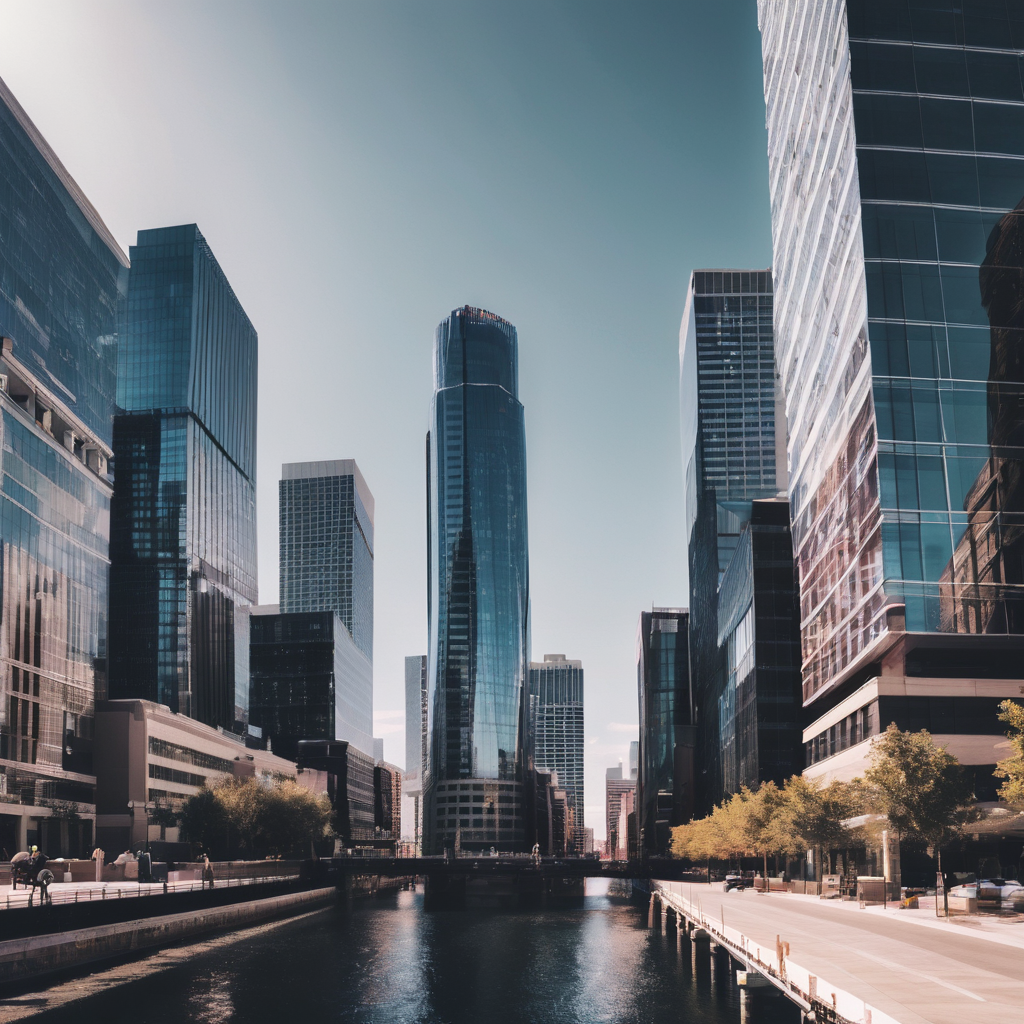 mage shows a modern urban cityscape with a focus on tall skyscrapers and contemporary architecture