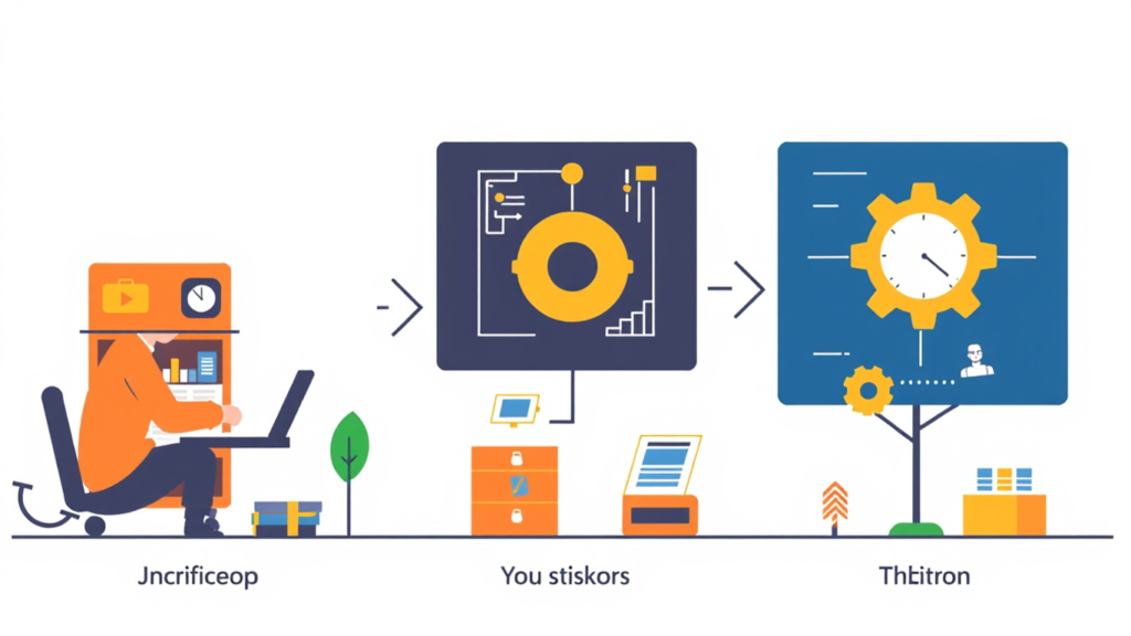 A simplified illustration depicting the journey of a software product from inception to deployment