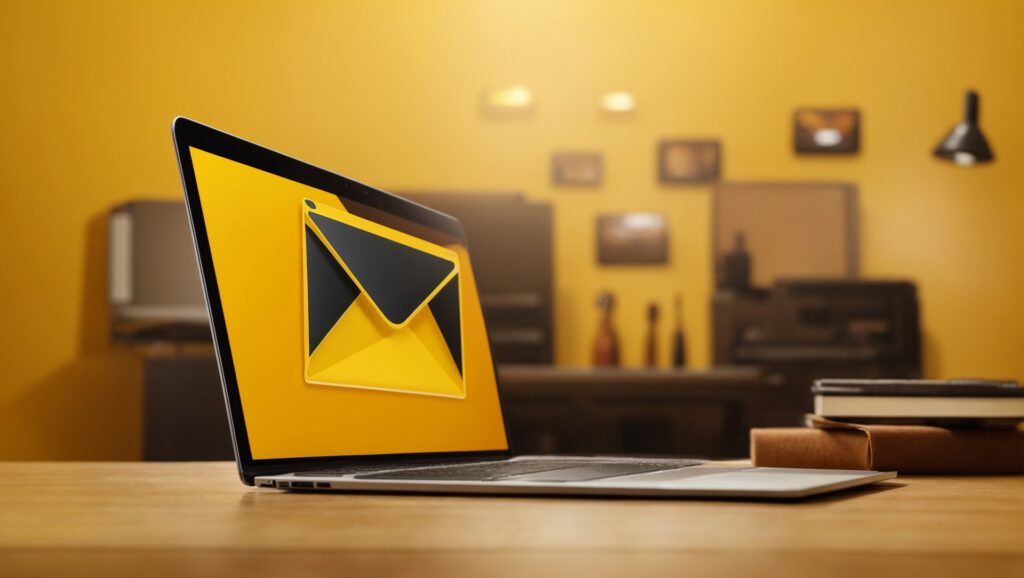 An open laptop with an email envelope icon on the screen, emphasizing the use of email marketing as a communication tool.