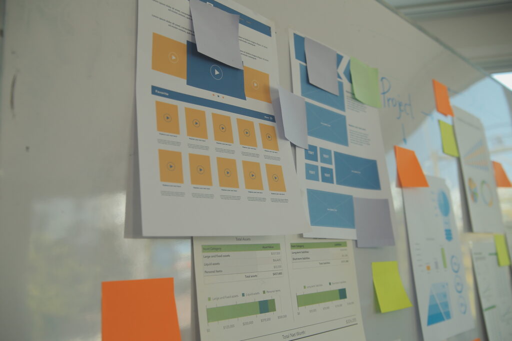 Product Discovery Frameworks visualized on a whiteboard. Sticky notes and diagrams highlight key elements and brainstorming sessions.