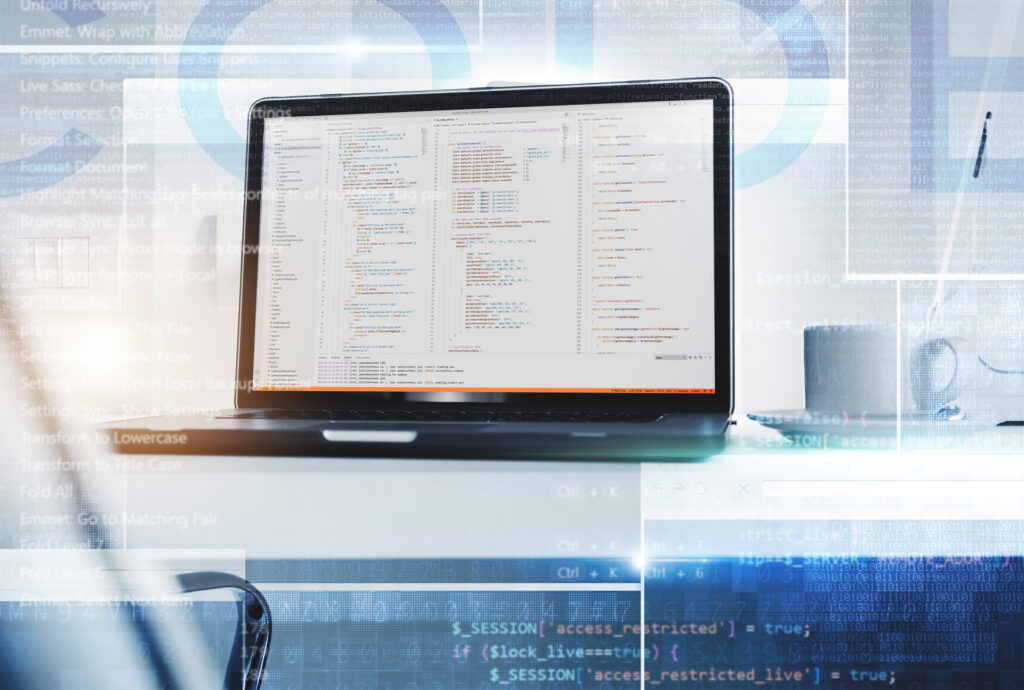 A laptop displaying code. Ensure your development tools are properly licensed to avoid legal issues.