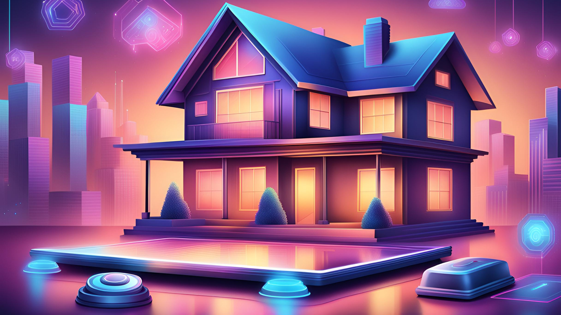 A futuristic illustration of a smart home, showcasing the potential of AI in real estate.