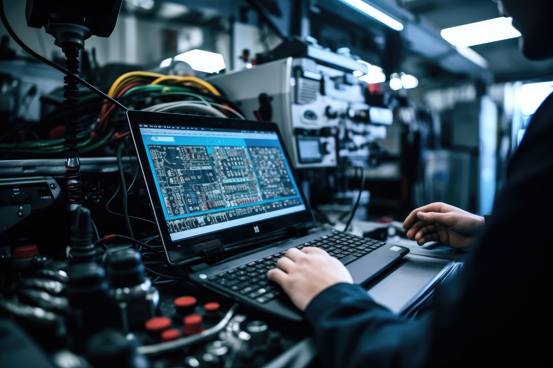 A person working on a laptop, likely conducting an A/B test based on the data displayed on the screen