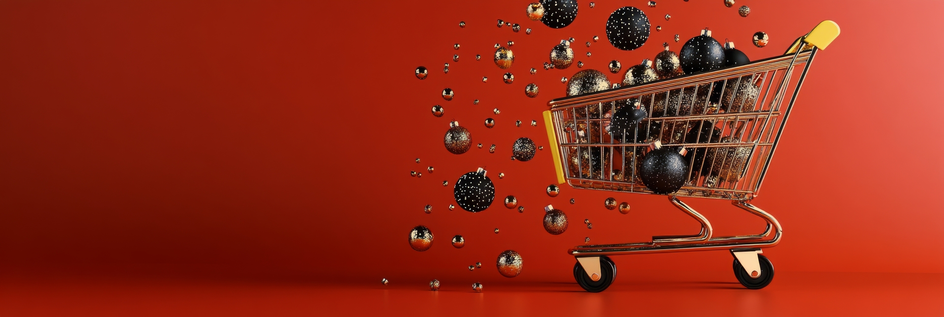 A shopping cart overflowing with festive ornaments, symbolizing the anticipation and excitement of a pre-launch campaign.