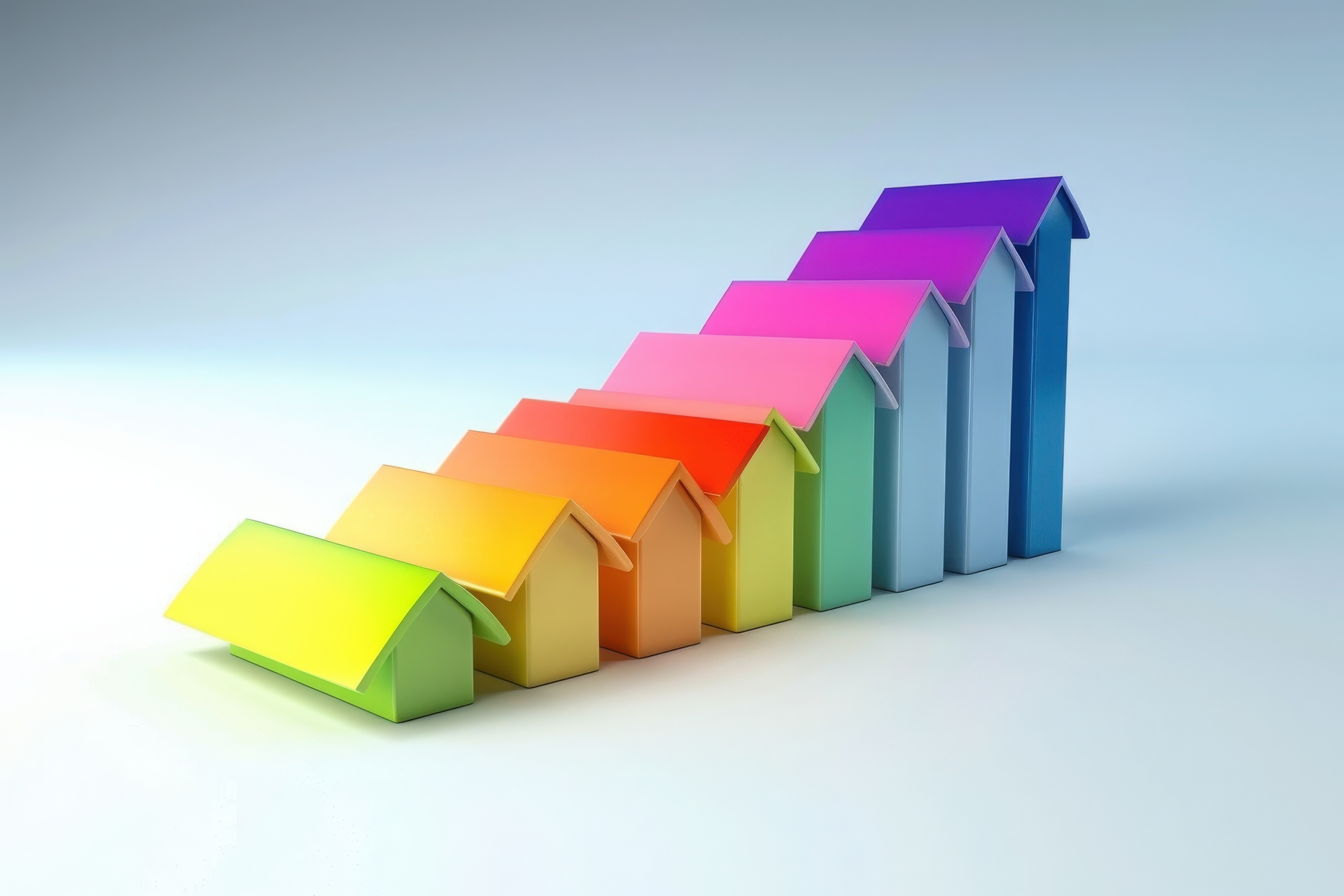 A data visualization using a bar chart with increasing heights, indicating upward progress or a positive trend.