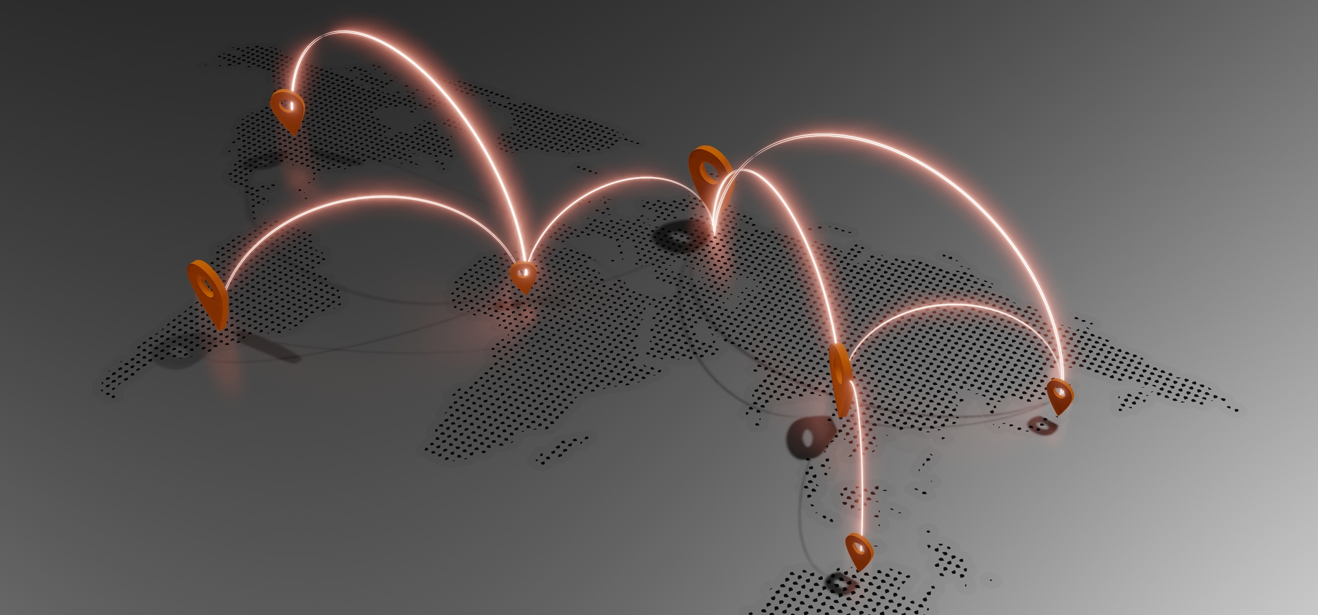 A world map with multiple location markers and connecting lines, representing a Content Delivery Network (CDN) optimizing real estate content delivery for faster loading times and better user experiences.